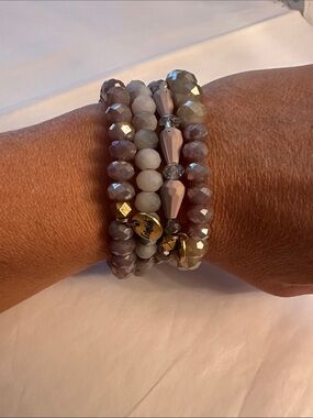 Erimish purple/light pink and Tan Faceted Bead Stack Bracelet Set